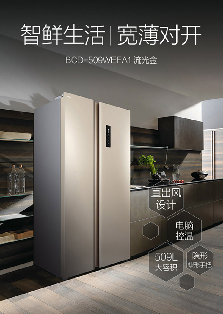 tcl 509升对开门冰箱